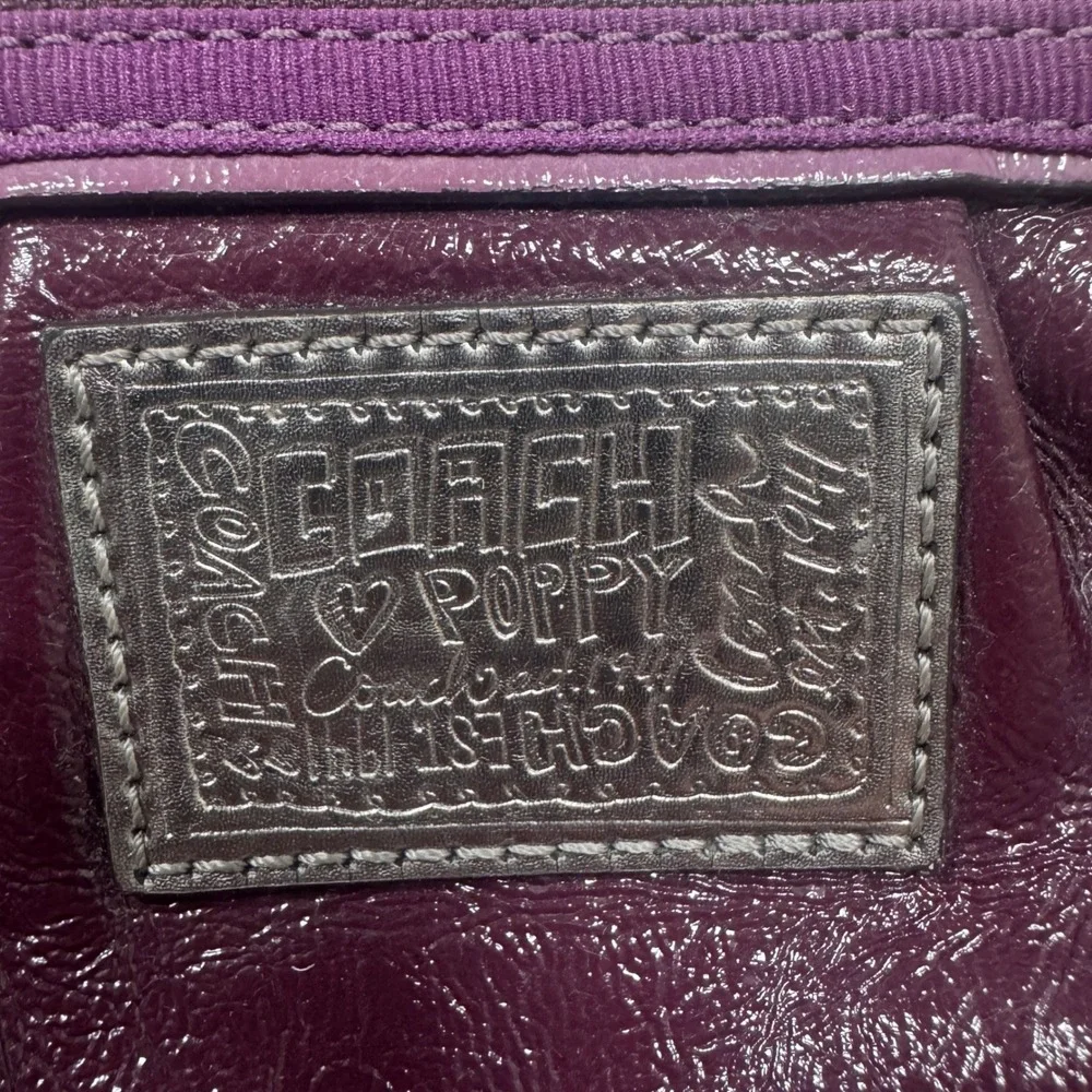 Coach Poppy Spotlight Pocket Hobo Bag Large Burgundy Purple Patent Leather 13869